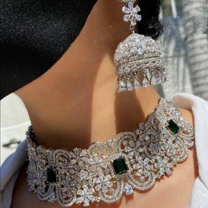 Emerald and CZ choker set